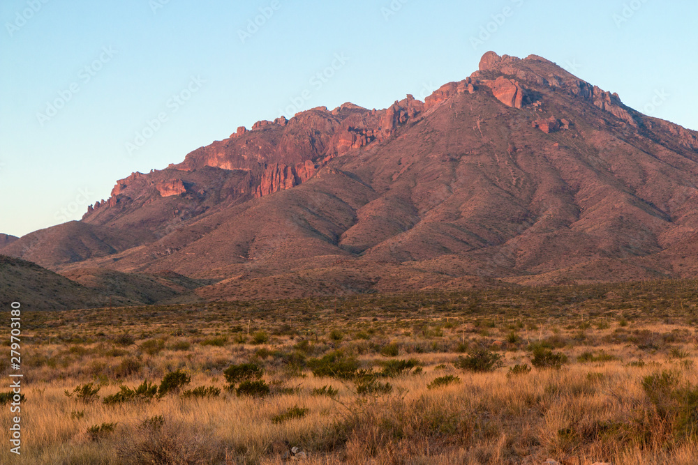 Landscape view of the sunrise in Big Bend National Park in Texas.