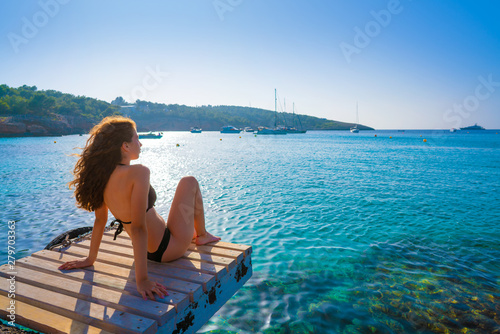 Ibiza bikini girl relaxed at Portinatx beach
