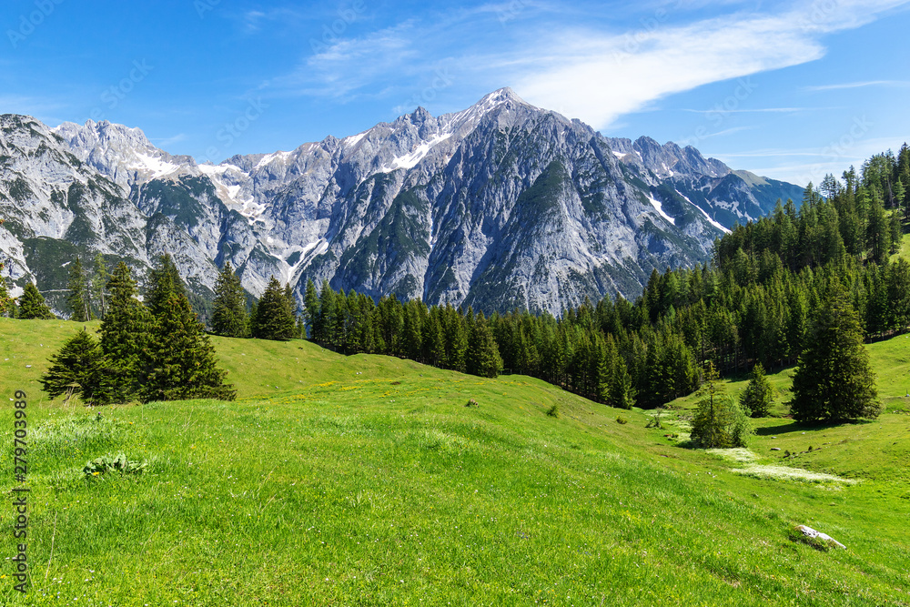 Idyllic mountain landscape. Austria, Gnadenwald, Tyrol Region