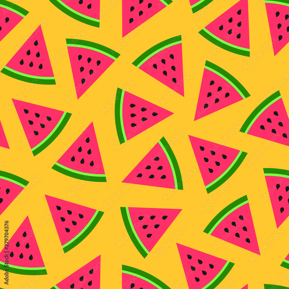 Cute seamless vector pattern with watermelons on yellow background Cute seamless vector pattern with watermelons on yellow background