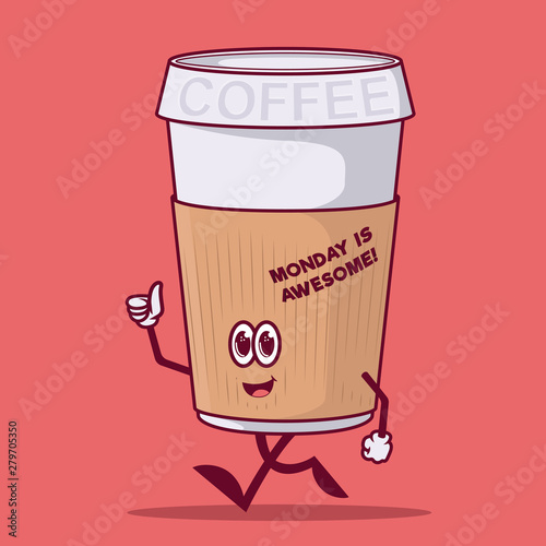 Happy Monday morning Coffee cup vector illustration. Motivation, inspiration design concept 