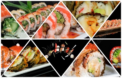 collage with different kinds of sushi