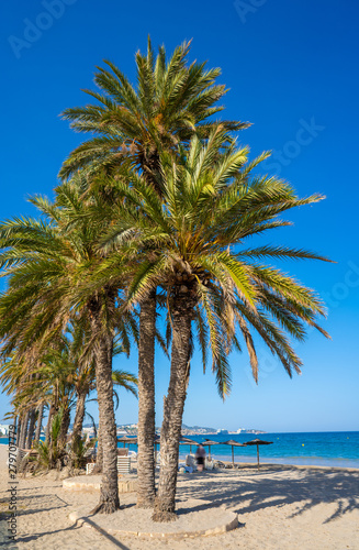 Ibiza Playa d En Bossa beach in Balearic Islands