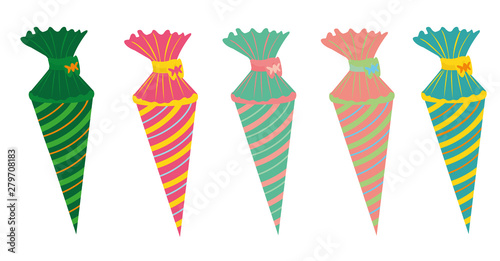 Schultüte - School cone vector illustration decorated with lines, colorful, bright colors, 