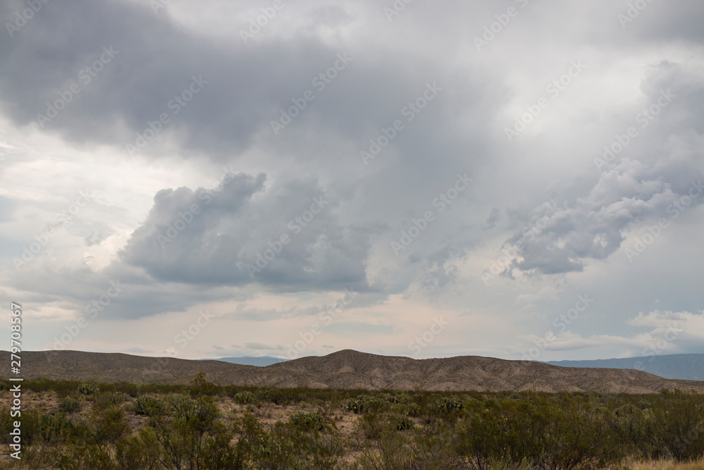 Landscape view of Big Bend National Park in Texas after a thunderstorm.