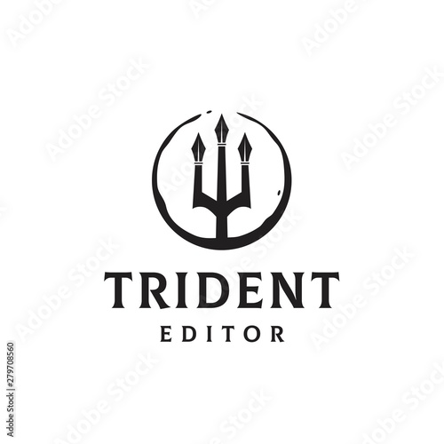 Pen trident with circle ink splatter logo design