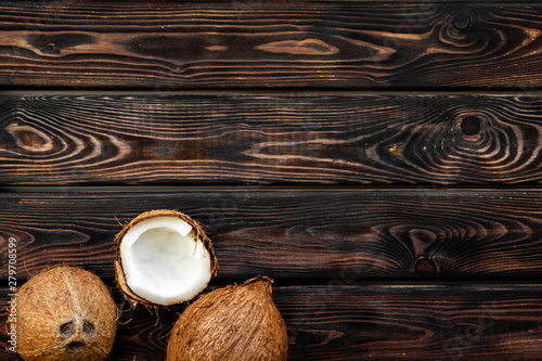 natural coconut to make organic cosmetics on wooden background top view mockup