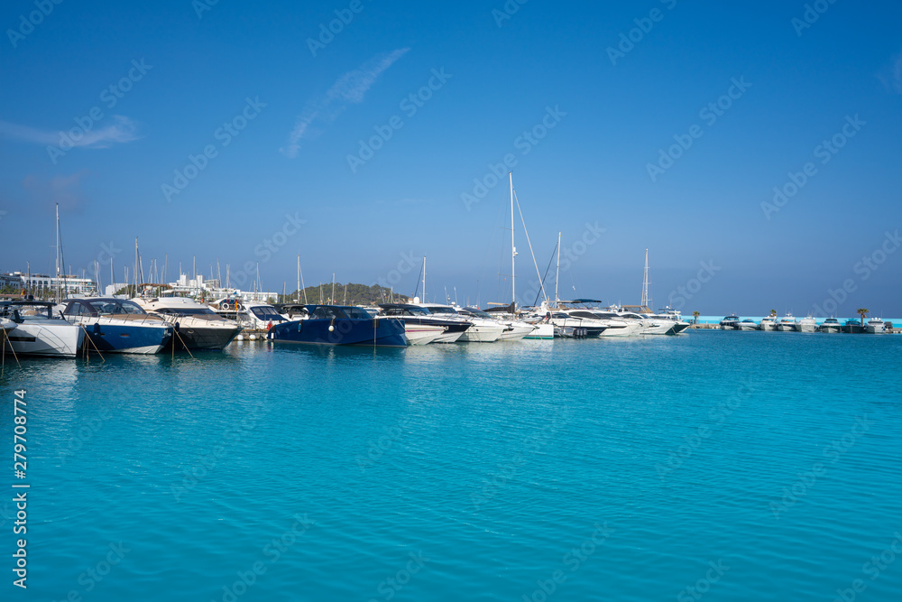 Ibiza Santa Eulalia marina port in Balearics