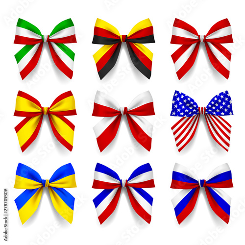 Set of bows in the colors of the national flags