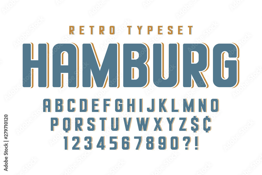 Original condensed retro alphabet, creative characters set