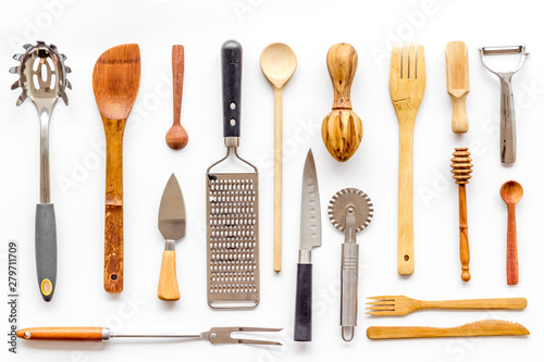 Cookware pattern on white background top view
