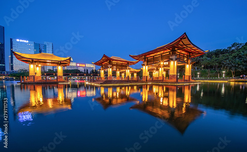 Night view of Qiandeng Lake Park  Nanhai District  Foshan City  Guangdong Province  China