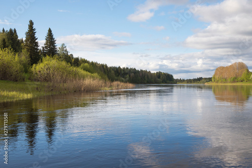 landscape with lake and blue sky