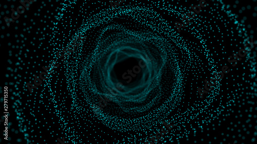 Abstract interstellar tunnel or portal. 3D wormhole of particles. 4K illustration. Wireframe. 3d rendering.