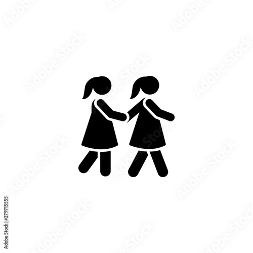 Girls students walk school pictogram icon