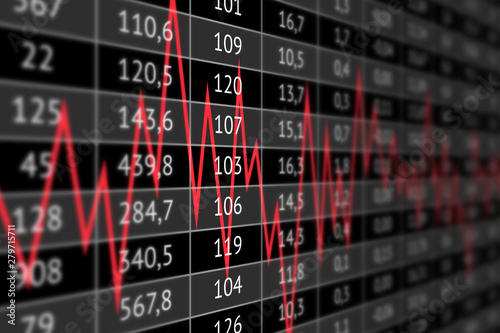 Fototapet Large table with numerical data and red dynamics line above