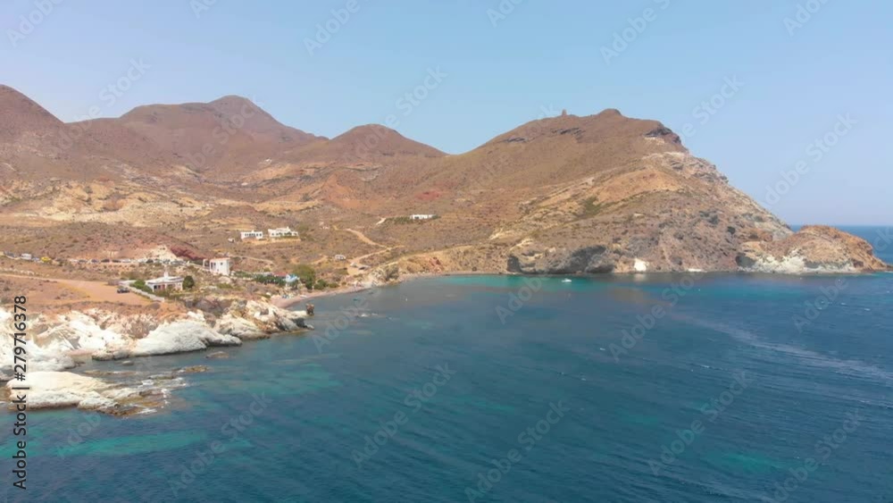 Wide shot of Aerial view of mediterranean beach with turquoise waters. Quite, relax and holidays. Wide shot of Aerial view of mediterranean beach with turquoise waters. Quite, relax and holidays.