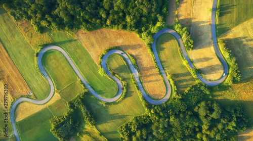 Fototapeta Naklejka Na Ścianę i Meble -  Drone aerial view - windy road in summer
