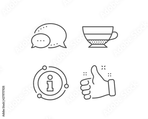Americano coffee icon. Chat bubble, info sign elements. Hot drink sign. Beverage symbol. Linear americano outline icon. Information bubble. Vector