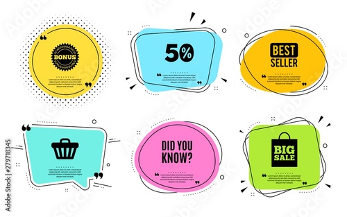 Did you know. Best seller, quote text. Special offer question sign. Interesting facts symbol. Quotation bubble. Banner badge, texting quote boxes. Did you know text. Coupon offer. Vector