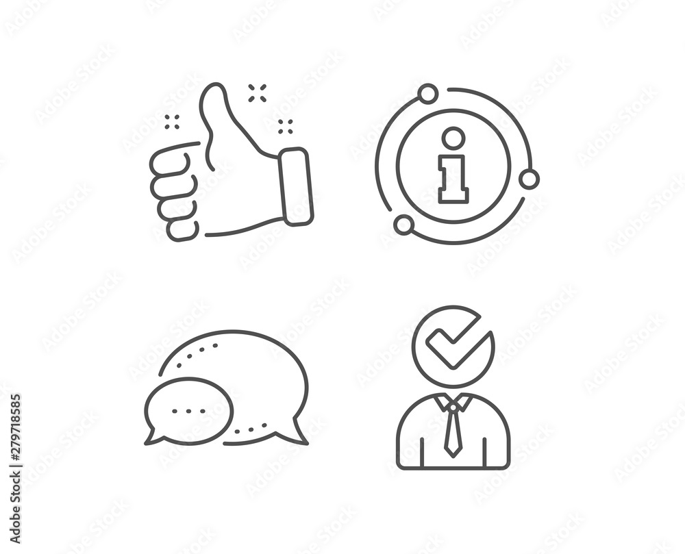 Human silhouette with Check line icon. Chat bubble, info sign elements. Business or Education concept sign. Linear vacancy outline icon. Information bubble. Vector Human silhouette with Check line icon. Chat bubble, info sign elements. Business or Education concept sign. Linear vacancy outline icon. Information bubble. Vector