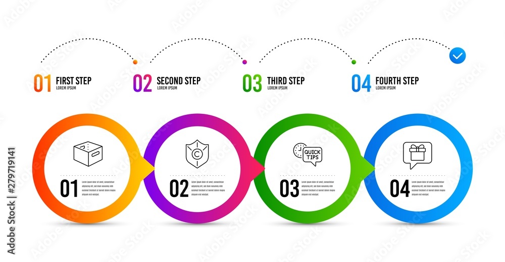 Office box, Quick tips and Copyright protection line icons set. Timeline infographic. Wish list sign. Delivery box, Helpful tricks, Shield. Business set. Office box icon. Timeline diagram. Vector Office box, Quick tips and Copyright protection line icons set. Timeline infographic. Wish list sign. Delivery box, Helpful tricks, Shield. Business set. Office box icon. Timeline diagram. Vector