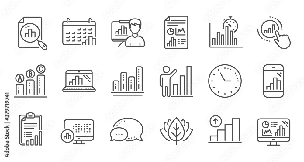 Graph line icons. Charts and graphs, Presentation and Report. Analytics linear icon set. Quality line set. Vector