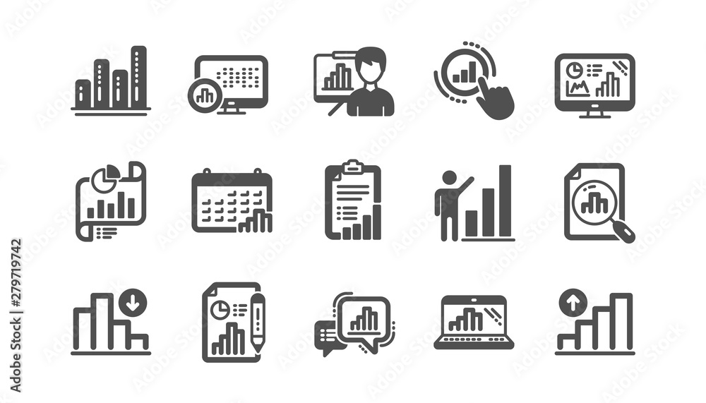 Graph icons. Charts and graphs, Presentation and Report. Analytics classic icon set. Quality set. Vector