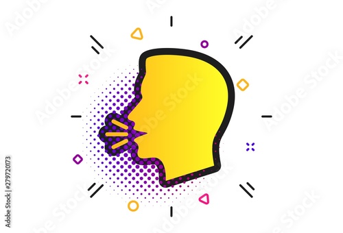 Talk or speak icon. Halftone dots pattern. Loud noise symbol. Human talking sign. Classic flat talk icon. Vector