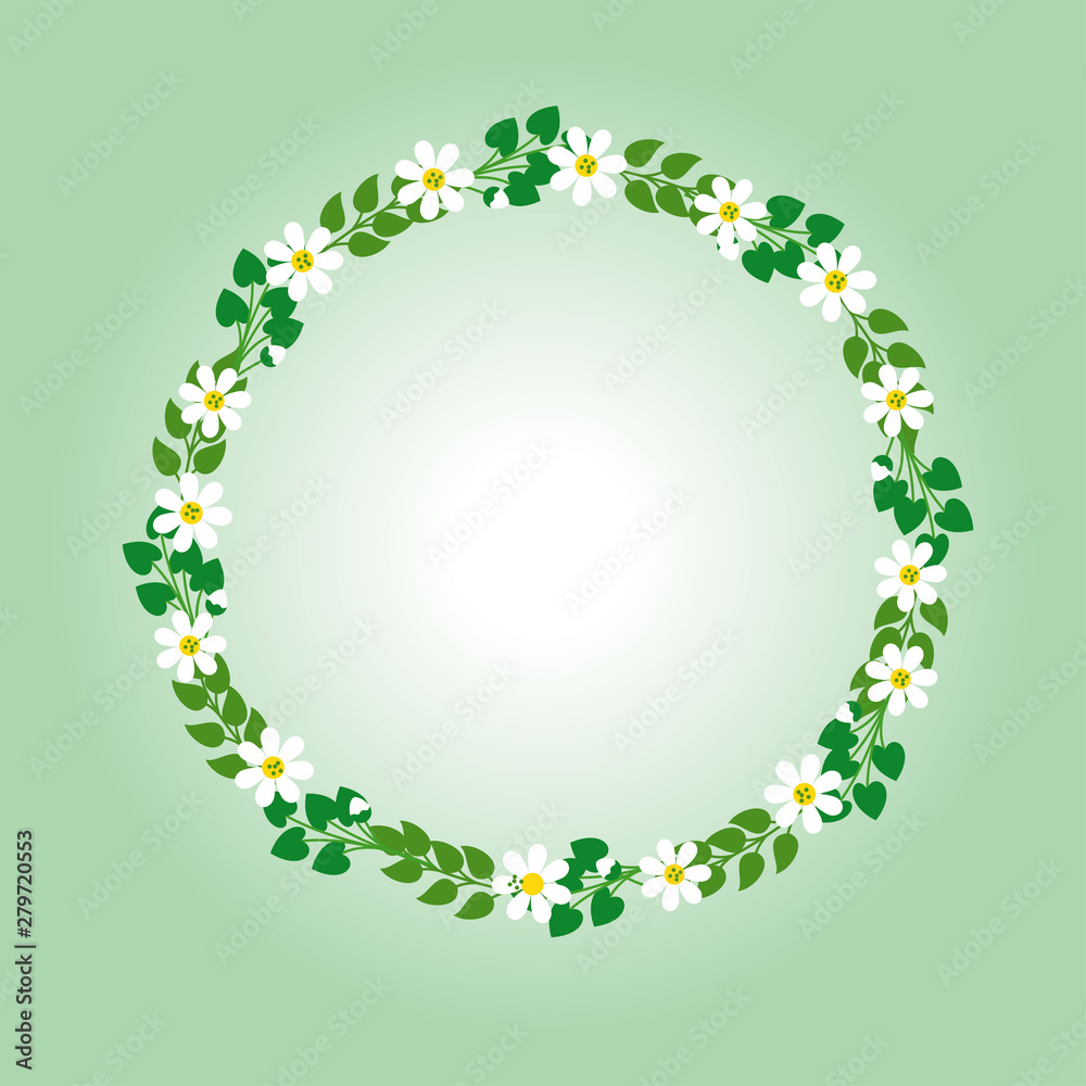 White flower wreath and leaves vector illustration with simple design suitable for wedding invitation or frame design White flower wreath and leaves vector illustration with simple design suitable for wedding invitation or frame design