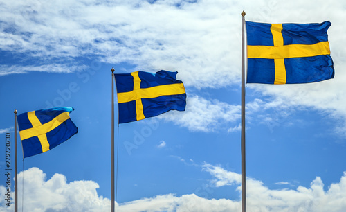 The flags of Sweden.