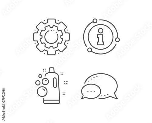 Clean bubbles line icon. Chat bubble, info sign elements. Laundry shampoo sign. Clothing cleaner symbol. Linear clean bubbles outline icon. Information bubble. Vector