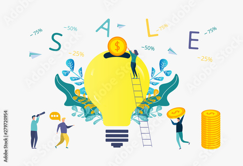 Business development strategy. Economy, deposit, installment plan. Attracting customers, buyers. Colorful vector illustration