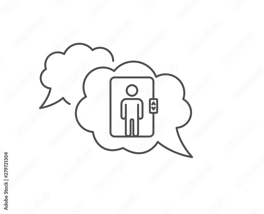 Elevator line icon. Chat bubble design. Transportation lift sign. Outline concept. Thin line elevator icon. Vector Elevator line icon. Chat bubble design. Transportation lift sign. Outline concept. Thin line elevator icon. Vector