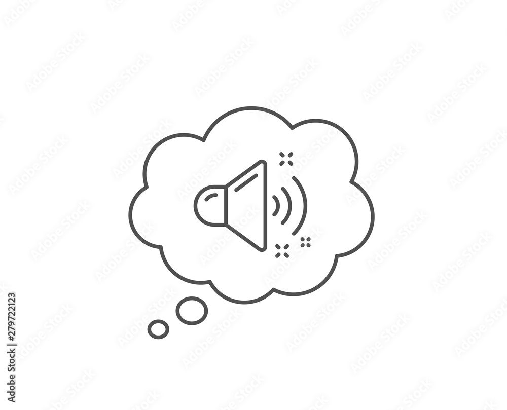 Loud sound line icon. Chat bubble design. Music sound sign. Musical device symbol. Outline concept. Thin line loud sound icon. Vector Loud sound line icon. Chat bubble design. Music sound sign. Musical device symbol. Outline concept. Thin line loud sound icon. Vector