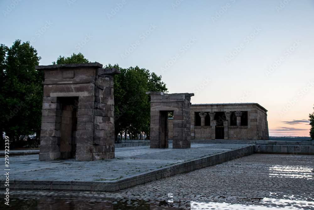 The Temple of Debod (Templo de Debod) is an ancient Egyptian temple that was dismantled and rebuilt in Madrid, Spain
