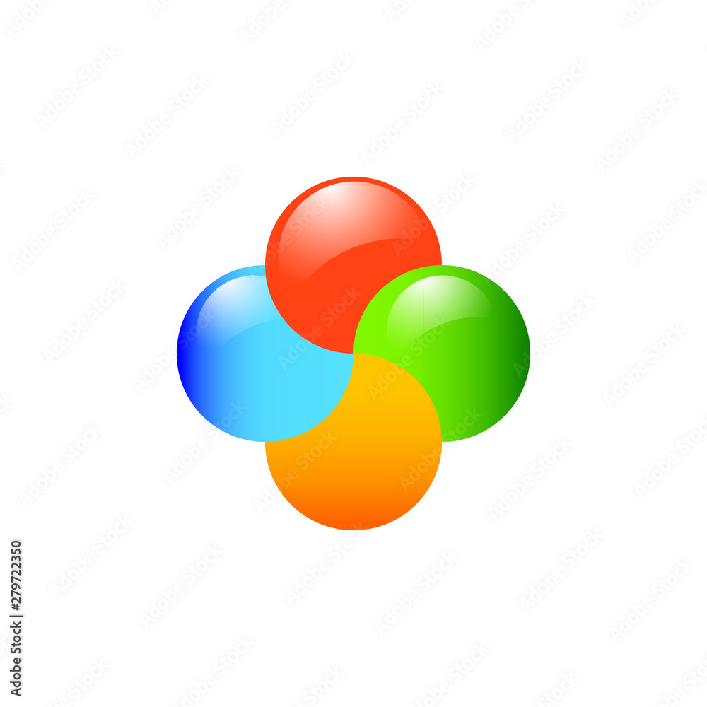 Orange red blue and green abstract design intersecting rounds with shadows and highlights vector