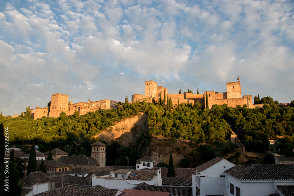A scenic view of the Alhambra in Granada, Spain. The complex was a Moorish palace until conquered by Isabel and Ferdinand during the Reconquista.