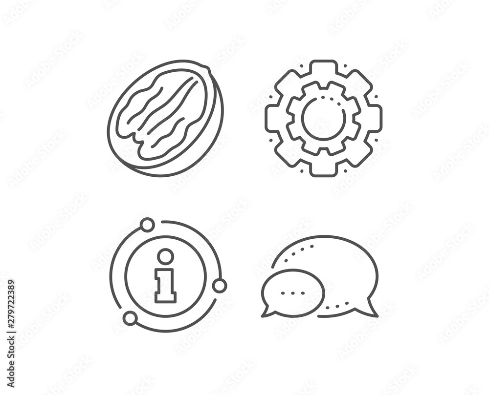Pecan nut line icon. Chat bubble, info sign elements. Tasty nuts sign. Vegan food symbol. Linear pecan nut outline icon. Information bubble. Vector Pecan nut line icon. Chat bubble, info sign elements. Tasty nuts sign. Vegan food symbol. Linear pecan nut outline icon. Information bubble. Vector