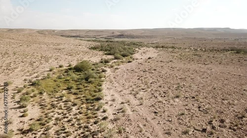 Wadi Nizana in Negev desert Aerial view  Wadi Nizana in spring, Drone shot, Negev desert, Israel photo