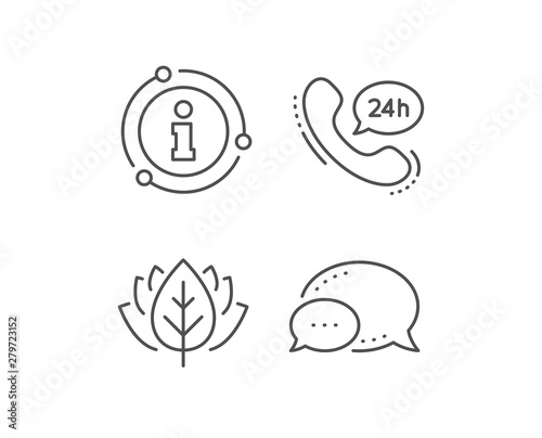 24 hour service line icon. Chat bubble, info sign elements. Call support sign. Feedback chat symbol. Linear 24h service outline icon. Information bubble. Vector