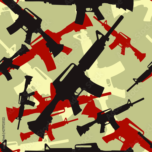 Seamless beige black and red military fashion M4 assault rifle camouflage pattern vector