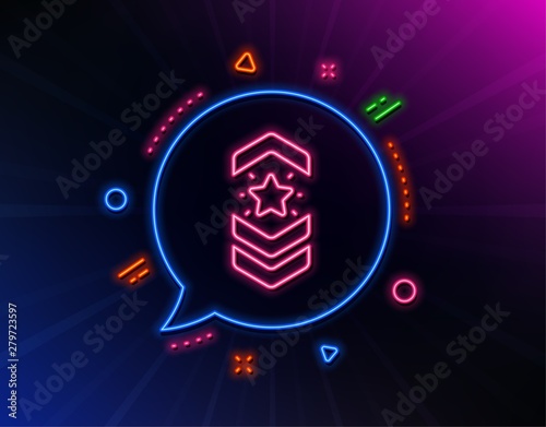 Shoulder strap stars line icon. Neon laser lights. Star award sign. Best rank symbol. Glow laser speech bubble. Neon lights chat bubble. Banner badge with shoulder strap icon. Vector