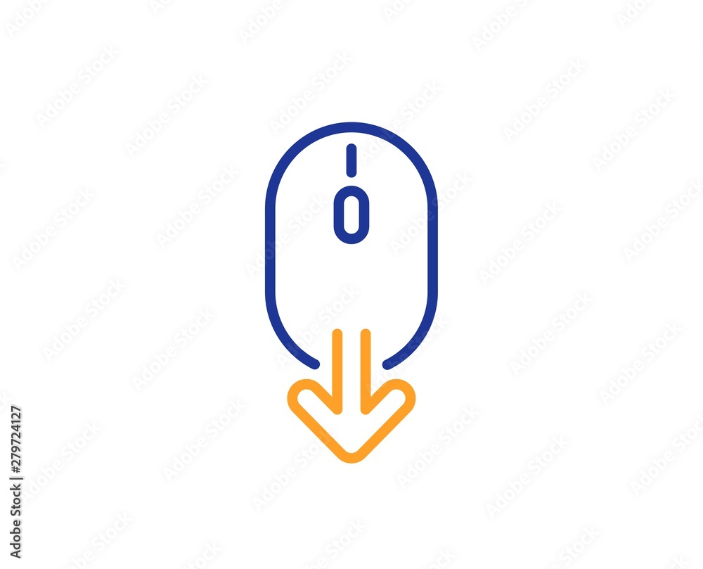 Scrolling screen sign. Scroll down mouse line icon. Swipe page. Colorful outline concept. Blue and orange thin line scroll down icon. Vector Scrolling screen sign. Scroll down mouse line icon. Swipe page. Colorful outline concept. Blue and orange thin line scroll down icon. Vector