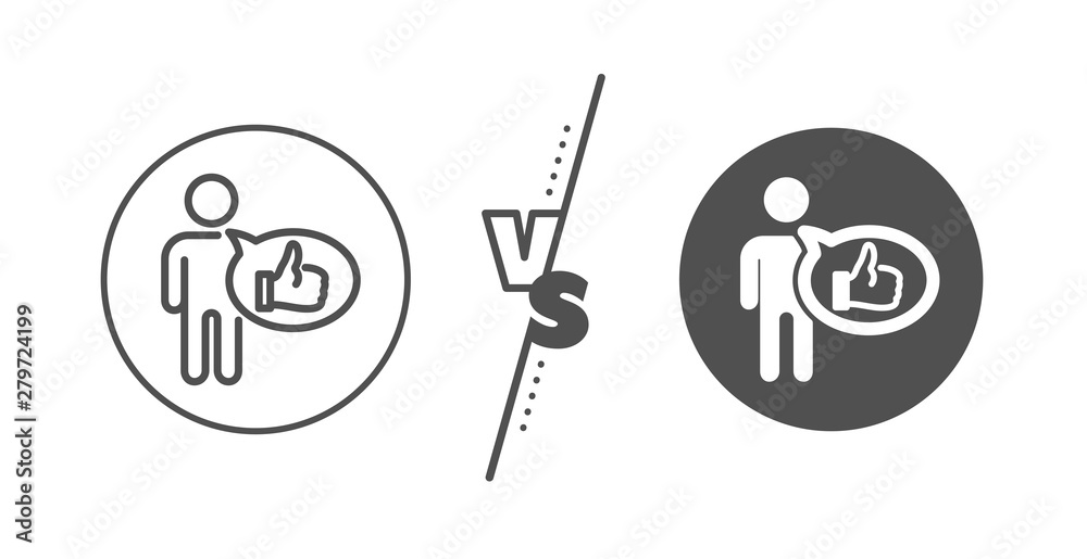 Thumbs up sign. Versus concept. Like line icon. Positive feedback, social media symbol. Line vs classic like icon. Vector Thumbs up sign. Versus concept. Like line icon. Positive feedback, social media symbol. Line vs classic like icon. Vector
