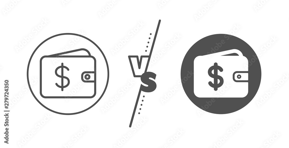 Dollar sign. Versus concept. Shopping Wallet line icon. USD Money pocket symbol. Line vs classic dollar wallet icon. Vector Dollar sign. Versus concept. Shopping Wallet line icon. USD Money pocket symbol. Line vs classic dollar wallet icon. Vector