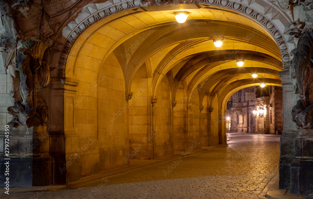 Passage in old Dresden, Germany by night