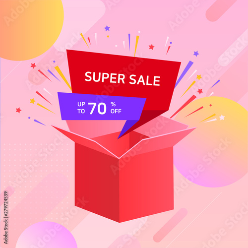 Surprise gift box with sale banner.