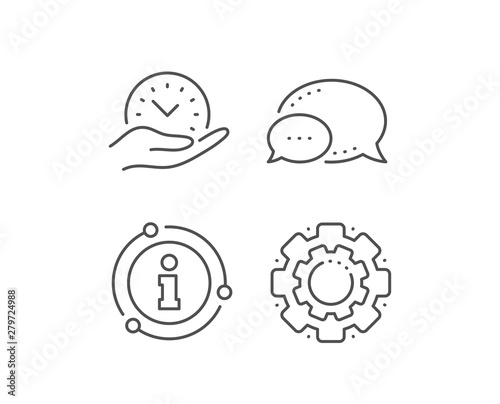 Safe time line icon. Chat bubble, info sign elements. Clock sign. Office management symbol. Linear safe time outline icon. Information bubble. Vector