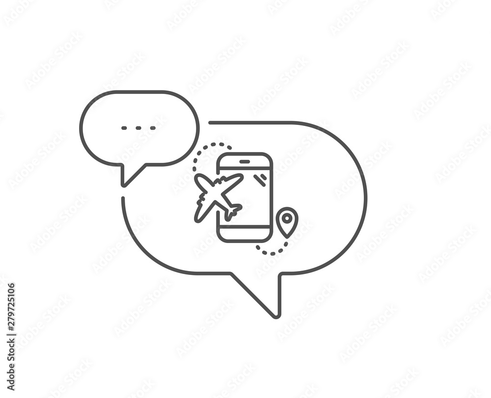 Airplane travel line icon. Chat bubble design. Trip flight destination sign. Holidays symbol. Outline concept. Thin line flight destination icon. Vector Airplane travel line icon. Chat bubble design. Trip flight destination sign. Holidays symbol. Outline concept. Thin line flight destination icon. Vector